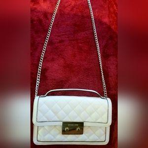 Michael Kors White Sloan Leather Quilted Stitch Crossbody Bag  (small)
